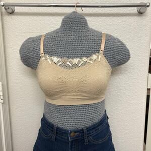 Goobie Beige Lace Wireless Slip On Bralette One Size